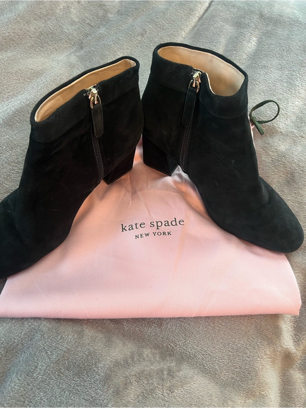 Kate Spade *Adalyn* Black Suede Block Heel Ankle Booties